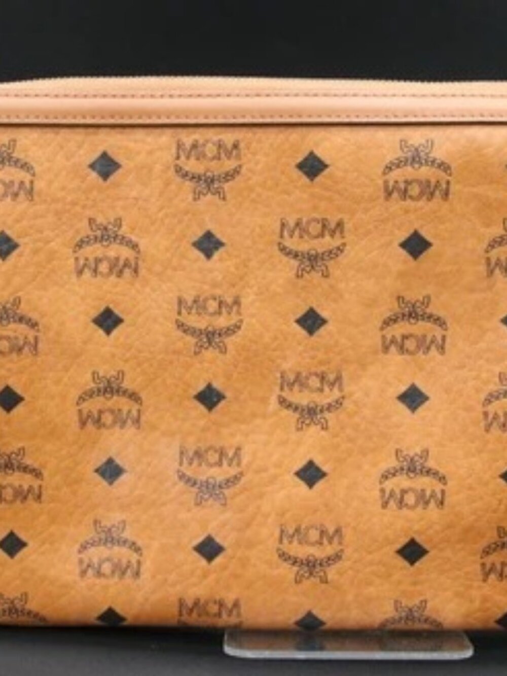 MCM Visetos Brown Canvas Clutch Pouch